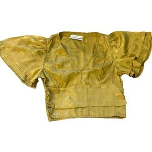 Green Smocked Shiny Webster Jacquard Top XS Fairy Grunge Y2K Festival Whimsigoth